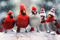 birds celebrating Christmas, Merry Christmas card.