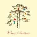 Birds Christmas tree greeting card Royalty Free Stock Photo