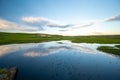 Birds and Clouds Reflect in Temporary Pool near Yellowstone River Royalty Free Stock Photo