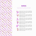 Birds concept with thin line icons set: dove, owl, penguin, sparrow, swallow, kiwi, parrot, eagle, humming bird, pink flamingo. Royalty Free Stock Photo