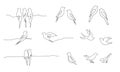 Birds continuous line drawing elements set isolated on white background. Vector illustration Royalty Free Stock Photo