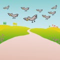 Birds in the countryside (vector) Royalty Free Stock Photo