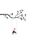 Birds Couple Silhouette Vector, Birds on swing on branch, Wall Decals, Birds in love, Wall Art, Art Decor.