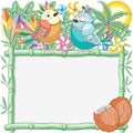 Birds Cuties on Summer Bamboo Frame Vector Background Illustration Royalty Free Stock Photo