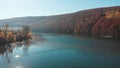 birds-eye shot of a lake Solina in southeastern Poland, Bieszczady