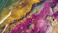 A birds eye view of an algal pigment paradise where shades of pink purple and yellow dominate the landscape. . AI