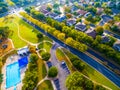 Birds Eye View Autumn Colors Aerial on Historic Homes in Austin , Texas