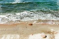 Birds Eye View of Beach From Above.Top view.Blue sea and wave few stones sandy beach.Summer day Royalty Free Stock Photo