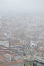 Birds eye view of city of Grenoble, France, in winter