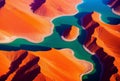 Birds eye view of a colorful desert at sunset, showing vivid orange and red sand hues. AI generated. Royalty Free Stock Photo