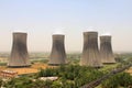 Birds eye view of 4 Cooling towers of Thermal Power Plant Royalty Free Stock Photo