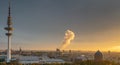 Birds eye view of Hamburg, Germany during sunset