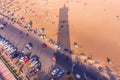 Birds eye view from light house and the shadow of light house, Marina Beach, Chennai, India. Jan 20 2016 Royalty Free Stock Photo