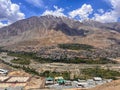 Top view of Indus river and Kargil City valley in Ladakh, Jammu and Kashmir, India. Big panorama Royalty Free Stock Photo