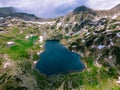 Photography of a lake in the mountains shot from a drone Royalty Free Stock Photo