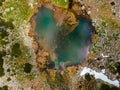 Birds eye view over a mountain lake. Royalty Free Stock Photo