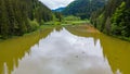 Birds eye view over mountain lake Royalty Free Stock Photo