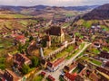 Drone shot of a medieval fortified church