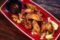 fried chicken wings with barbecue sauce. Royalty Free Stock Photo