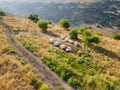 Birds-eye view of a small apiary, which is located in the Golan Heights, in northern Israel