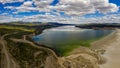 Birds eye view of a tailings impoundment, Highland Valley copper mine between Ashcroft and Logan Lake, British Columbia