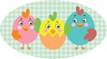 Birds family on cute oval illustration