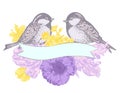 Birds and flowers with banner
