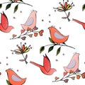 Birds flowers seamles pattern