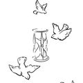 Birds fly around the hourglass sketch vector illustration