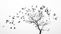 Birds fly from the tree like leaves by the wind