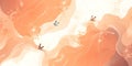 Birds flying in an abstract peach sky with white clouds and wispy lines illustration Royalty Free Stock Photo