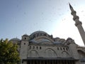 Birds Flying around the minaret of Soliman Mosque Istanbul Turkey