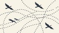 Birds flying in dynamic paths, seamless nature pattern, vector design Generative AI Royalty Free Stock Photo