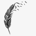 Birds flying ot of a quill