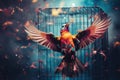 Birds flying out of cage background. Freedom concept Royalty Free Stock Photo