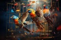 Birds flying out of cage background. Freedom concept Royalty Free Stock Photo