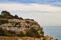 Birds flying over cliff in Portugal