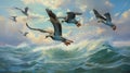 Seagulls In Flight: Realistic And Hyper-detailed Ocean Painting