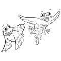 Birds Flying Pair Duo Cartoon Comical Silly Flying Pooping