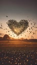 birds flying in the shape of a heart on a sunset Royalty Free Stock Photo