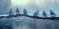 Birds on a frosty branch