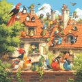 Birds\' Gathering on a Roof