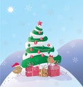 birds and gifts under the christmas tree Royalty Free Stock Photo