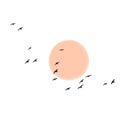 Birds Group Flying Against the Sun or Moon