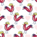 Birds In Hats Vector Repeat Pattern Royalty Free Stock Photo