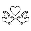 Birds and heart line icon. Love birds vector illustration isolated on white. Flying birds and heart outline style design Royalty Free Stock Photo