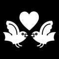 Birds and heart solid icon. Love birds vector illustration isolated on black. Flying birds and heart glyph style design Royalty Free Stock Photo