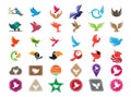 Birds 36 icons set logo design illustration on white background, multi flying animals symbol