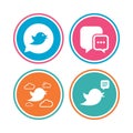 Birds icons. Social media speech bubble. Royalty Free Stock Photo