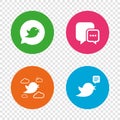 Birds icons. Social media speech bubble. Royalty Free Stock Photo